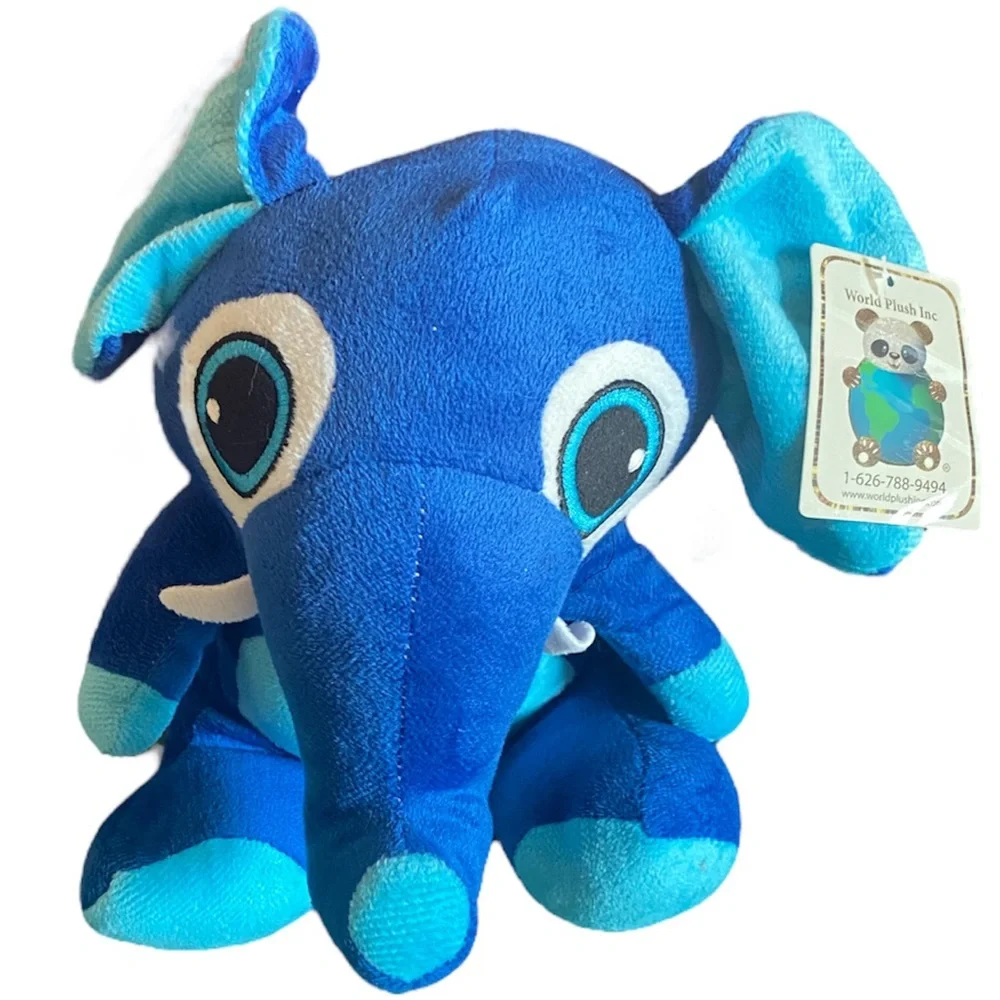 Big Eyes Elephant Luxury Softee Cuddle Soft World Plush Toys Stuffed Animal Blue